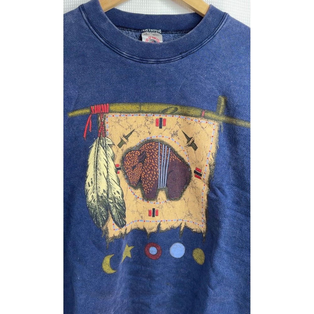 Vintage 1993 Sun Dance Black Elk Buffalo Sweatshirt Southwestern USA Made Large - Picture 2 of 6